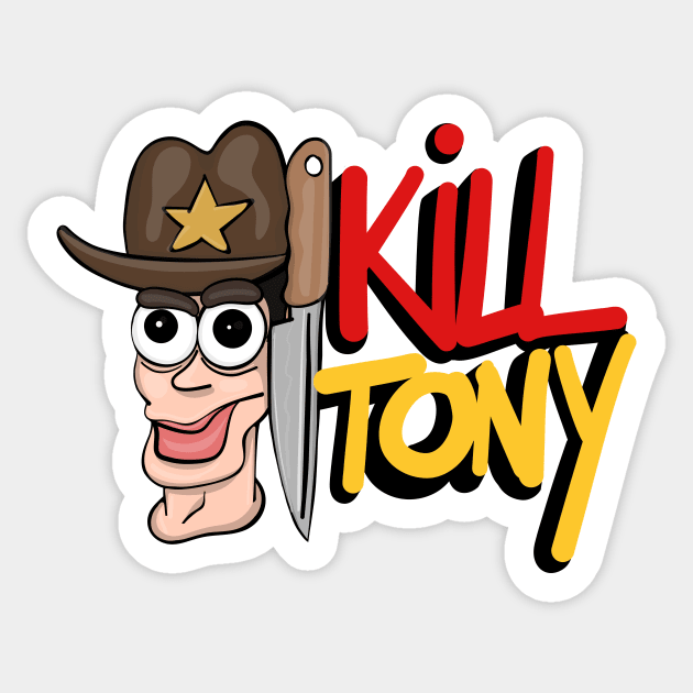 Kill Tony Fan Logo With Tony Hinchcliffe Head & Cowboy Hat With Handwritten Show Name (White) Sticker by Ina